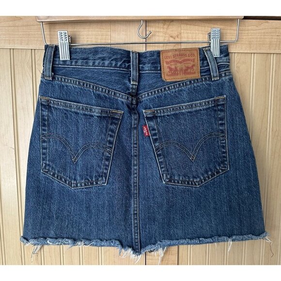 Levis Womens Cotton Button Fray Raw Hem Cut Denim Mini Skirt Blue Size 24 - Picture 7 of 8